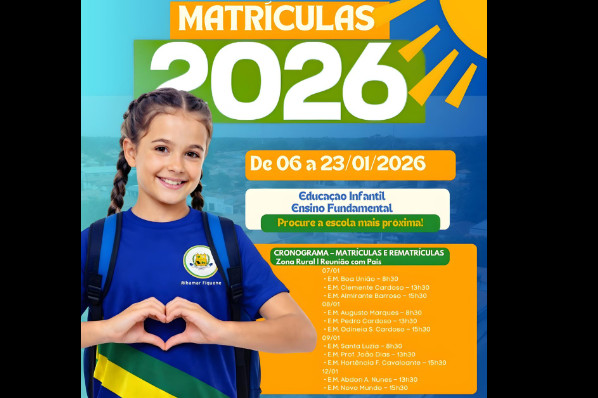 MATRÍCULAS E REMATRÍCULAS PARA O ANO LETIVO DE 2026